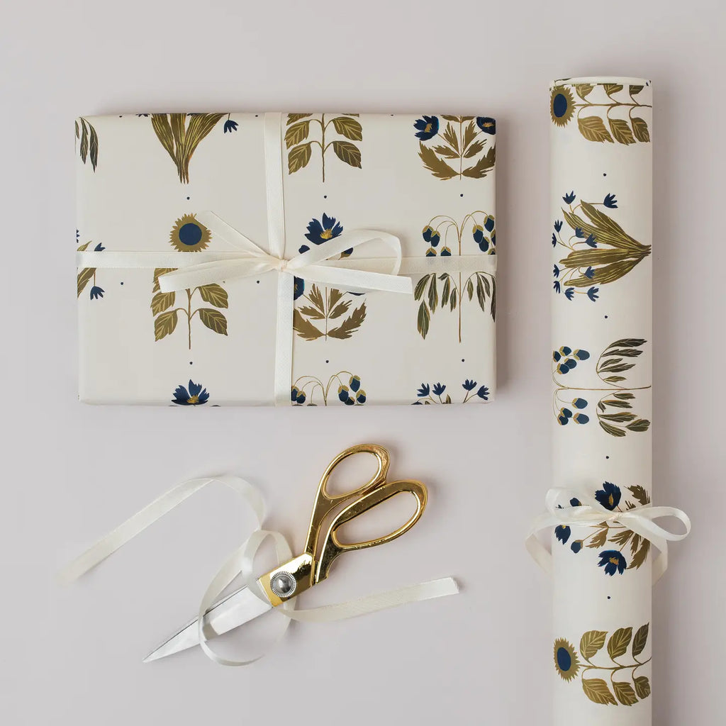 Floral Blue Botanical Luxury Wrapping Paper image 1
