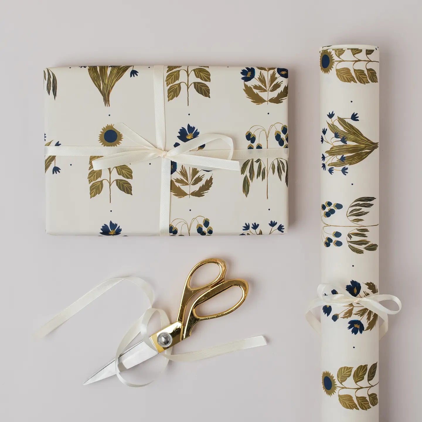 Floral Blue Botanical Luxury Wrapping Paper image 1