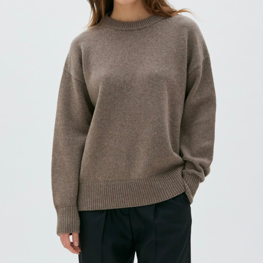 Long wool cashmere crew neck sweater image 1