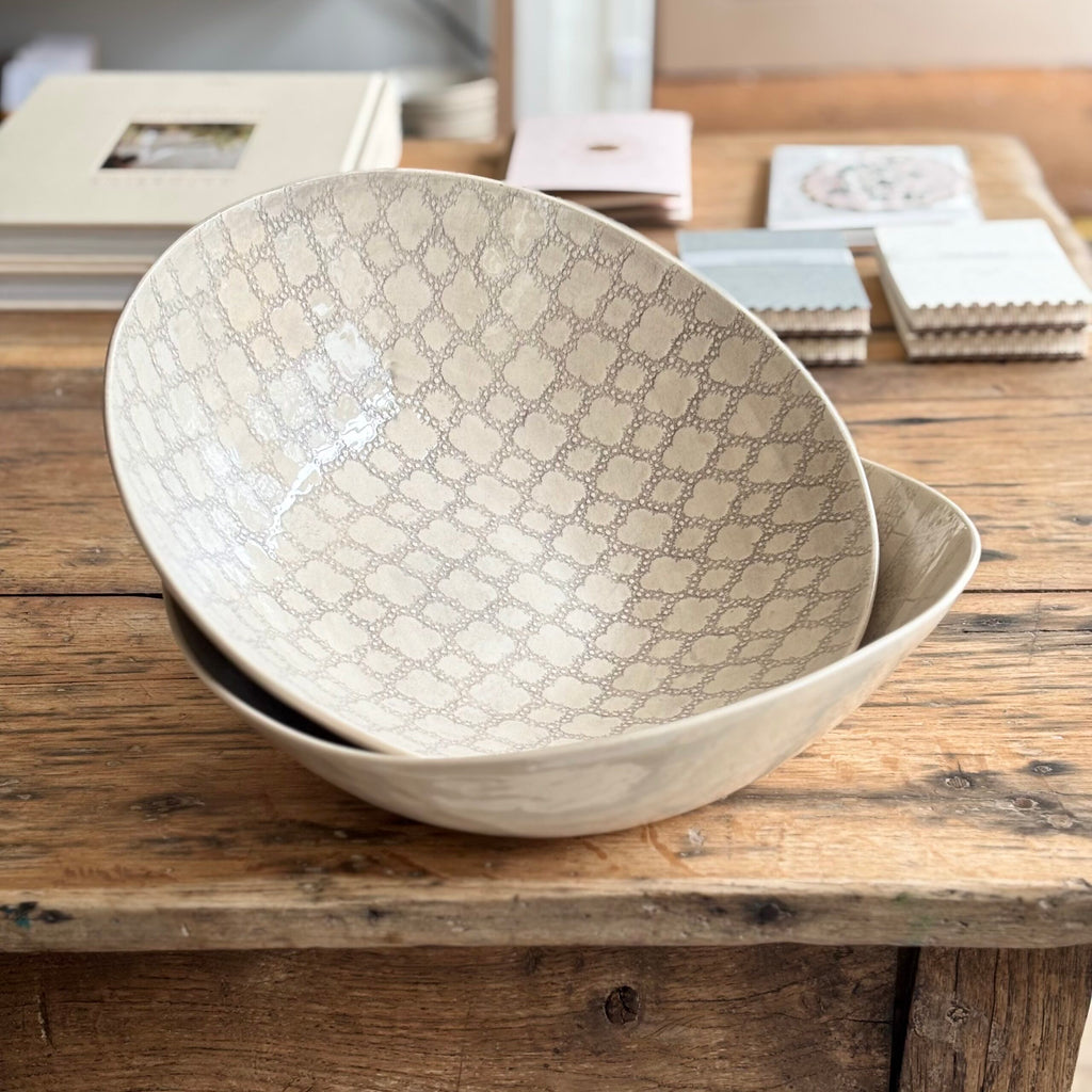 Salad Platter Grey | Handmade Pottery - Grey Patterned (A) image