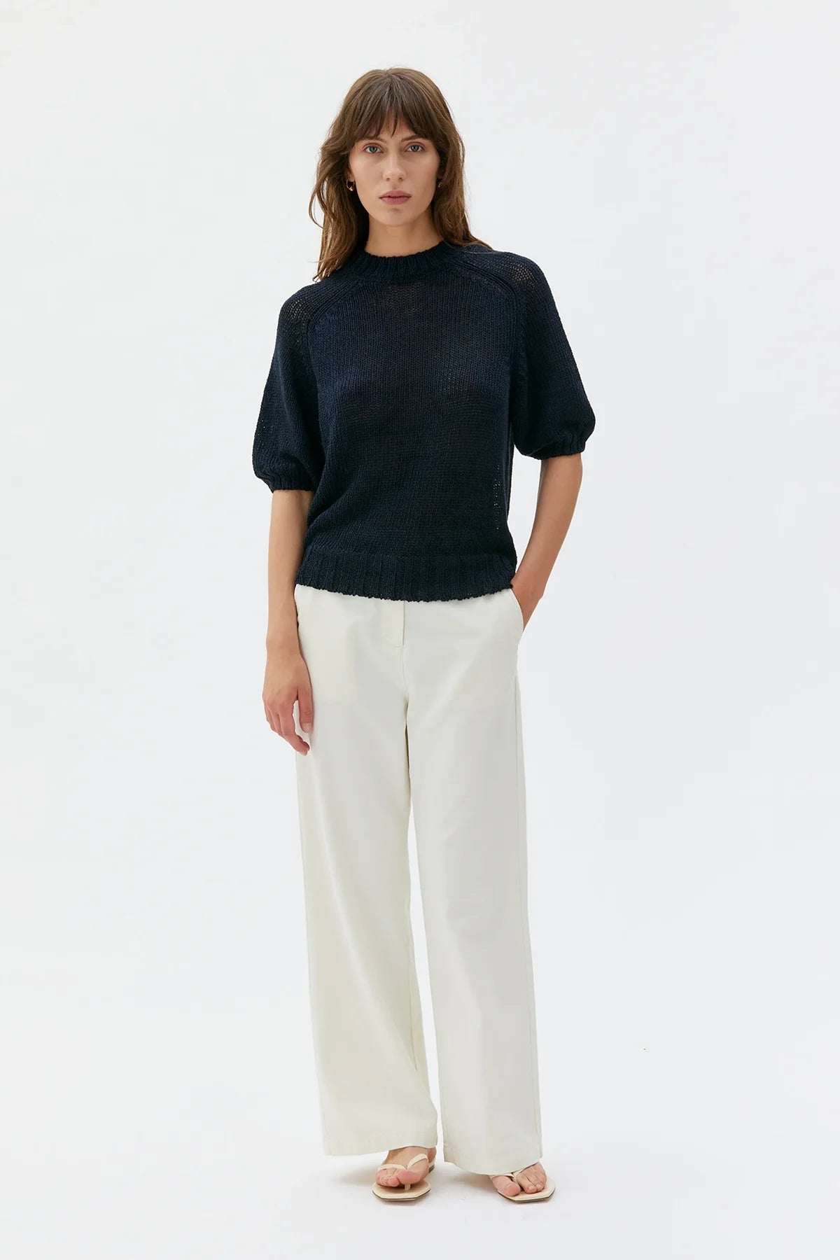 Open Knit Short-Sleeve Jumper