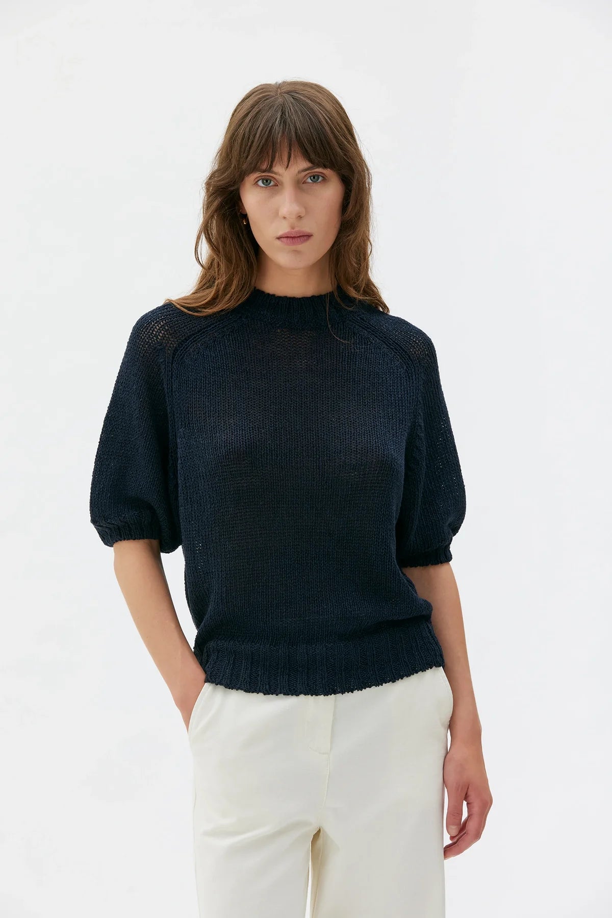 Open Knit Short-Sleeve Jumper