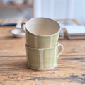Wonki Ware squat mug spearmint stripe handmade ceramic