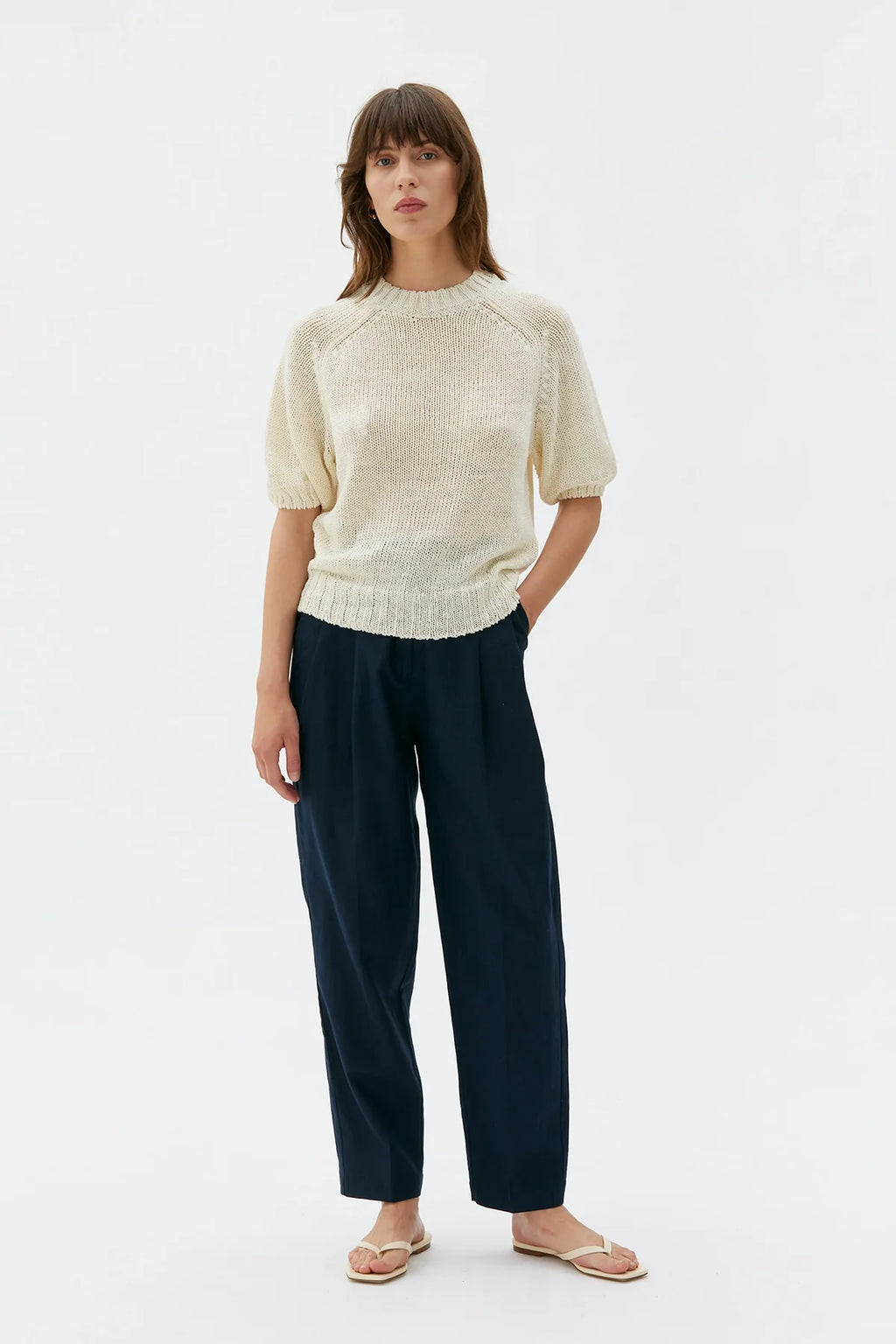 Open Knit Short-Sleeve Jumper