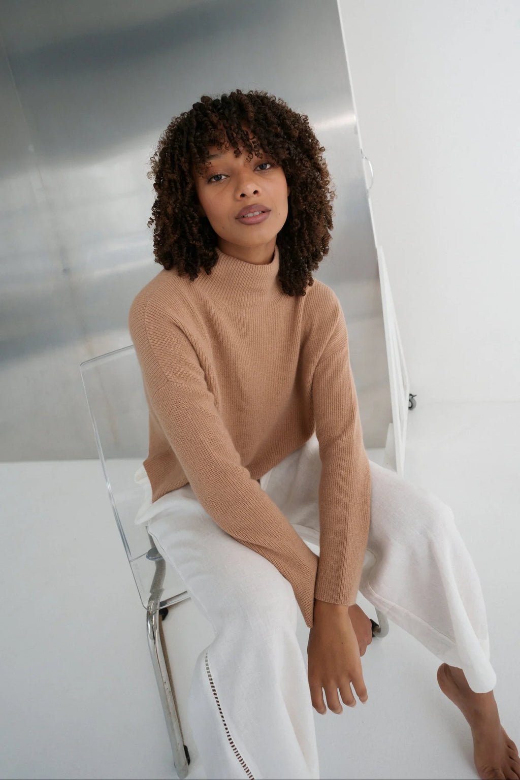 High Neck Cashmere Blend Knit