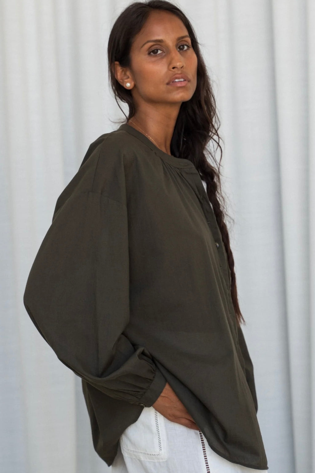 Relaxed Button-Front Blouse