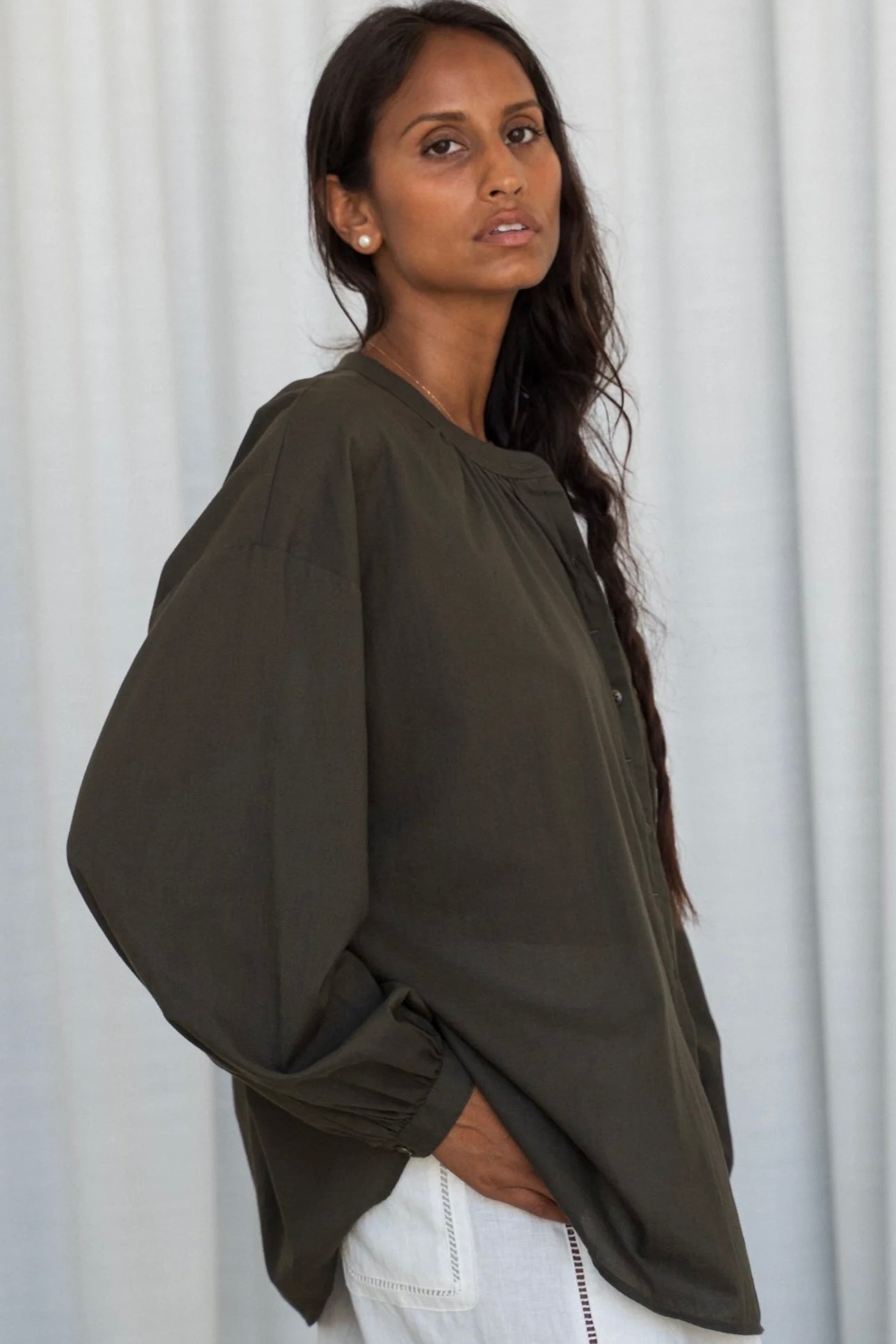 Relaxed Button-Front Blouse