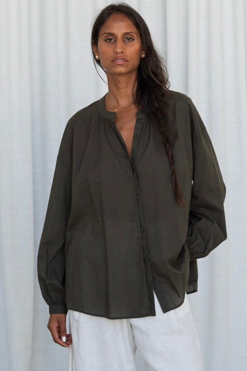 Relaxed Button-Front Blouse
