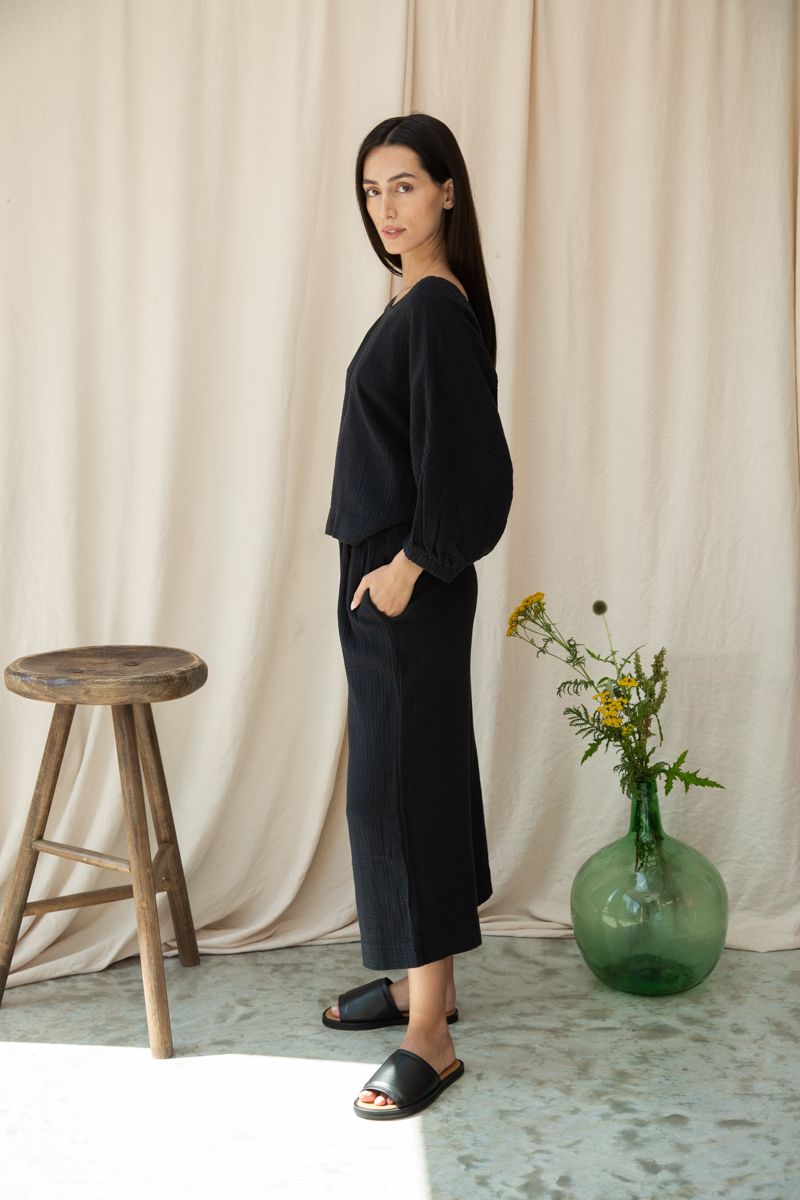 Balloon Sleeve Cheesecloth Top
