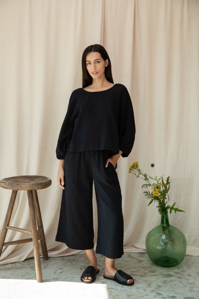 Balloon Sleeve Cheesecloth Top