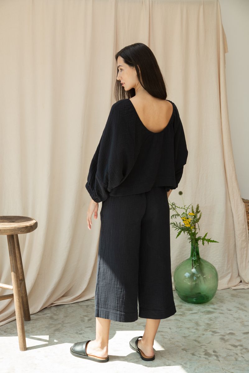 Balloon Sleeve Cheesecloth Top