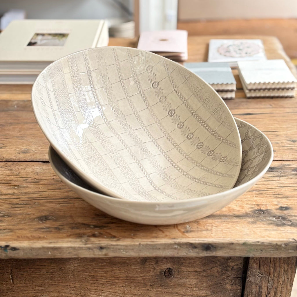 Salad Platter Grey | Handmade Pottery - Grey Patterned (B) image