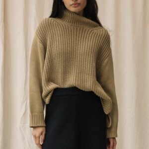Ribbed Organic Cotton Knit With Funnel Neck