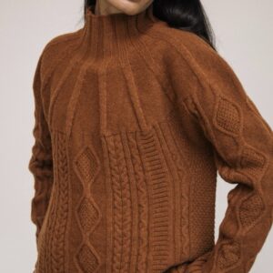 High Neck Lambswool Jumper with Cable Knit Detail