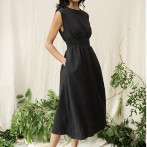 Linen sleeveless A-line dress in black - sustainable Beaumont Organic