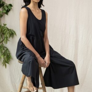 Eco-friendly jumpsuit with jersey top and poplin wide leg trousers