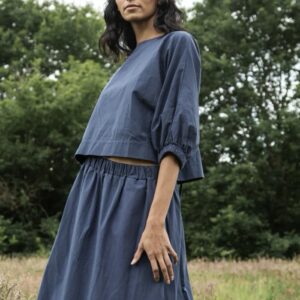 Cotton poplin balloon sleeve top in midnight - organic cotton Beaumont Organic