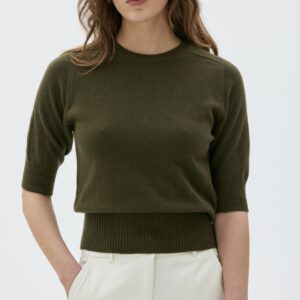 Lightweight Cashmere Crew Neck Top | Dark Green