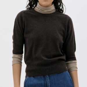 Lightweight Cashmere Crew Neck Top | Dark Brown
