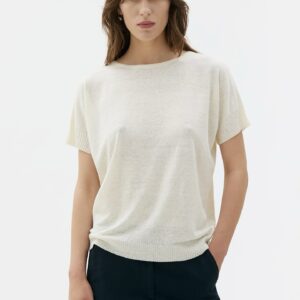 Sustainable linen silk top with dolman silhouette