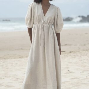 Flowy linen relaxed-fit dress in oatmeal - sustainable European flax