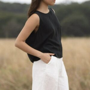 Luxury silk sleeveless top in bottle green - bluesign certified sustainable