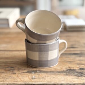 Squat Mug Grey Gingham | Handmade Pottery