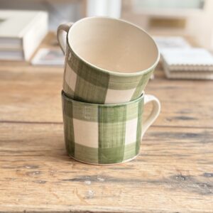 Squat Mug Green Gingham | Handmade Pottery