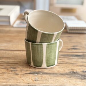 Squat Mug Green Stripe | Handmade Pottery