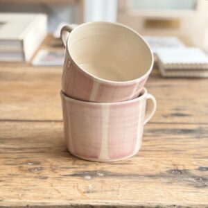 Squat Mug Pink Stripe | Handmade Pottery Copy